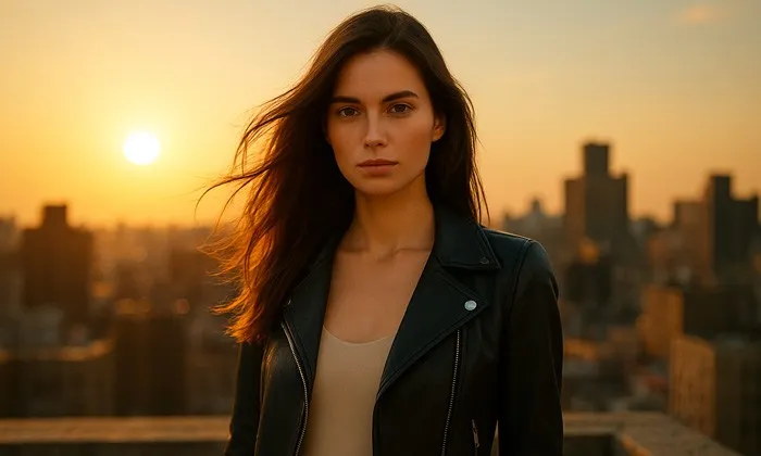 Dall-e ile üretilen bir genç kızın güneş batışında doğal ışık altında portre modunda üretilmiş görseli.