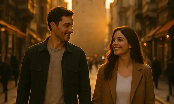 Dall-e ile üretilen bir erkek ve kadın çiftin istanbul sokaklarında bulunduğu bir görsel.