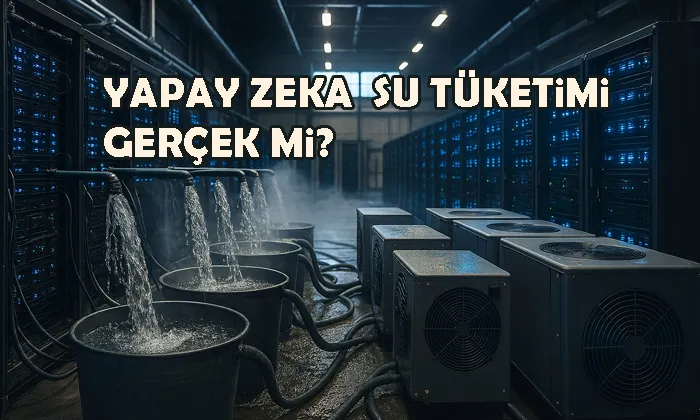 Veri merkezlerinde sunucuların soğutulması için kullanılan suyu temsil eden Yapay zeka su tüketimi gerçek mi makalesi için temsili görsel.