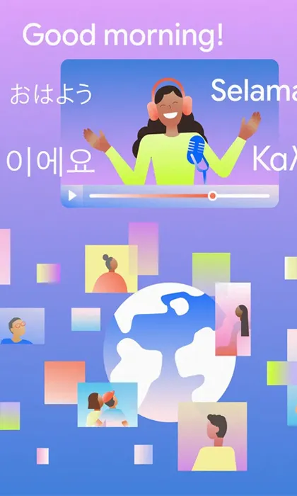 Youtube'un çok dilli seslendirme (multi language) özelliğini dünyaya açtığını duyuran görseli.