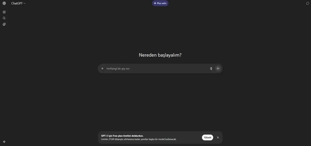 Chatgpt web sitesi kullanıcı arayüzü ekran görüntüsü