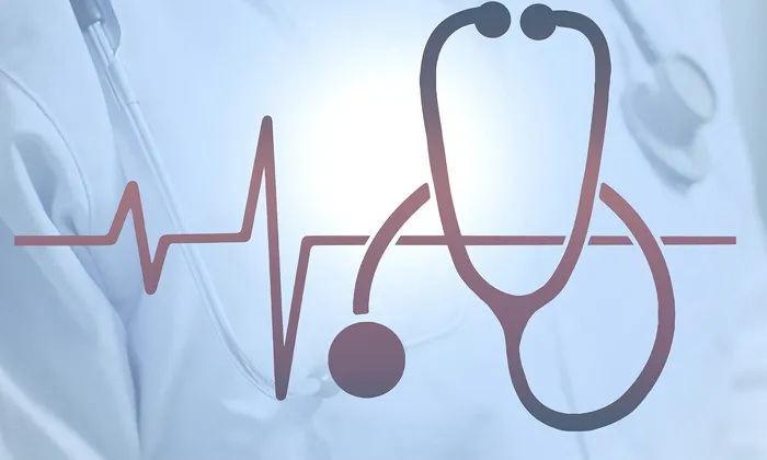ön planında, kalp ritmini simgeleyen elektrokardiyogram (EKG) çizgisi steteskop formuna dönüşerek tıp ve kalp sağlığı arasındaki bağlantıyı sembolize ediyor.