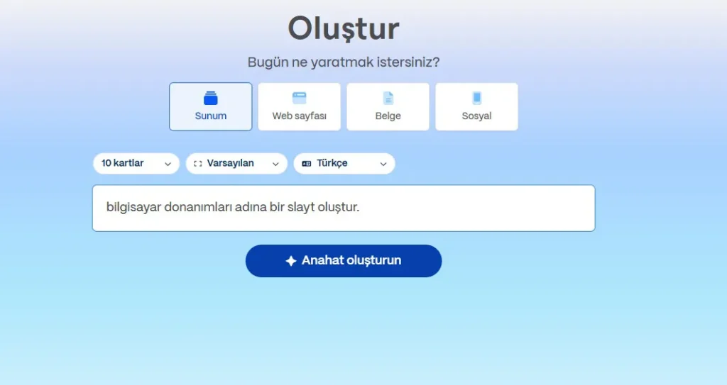 Gamma Ana sayfasının ekran görüntüsü.