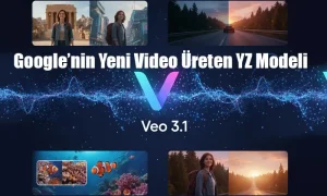Google Veo 3.1 yapay zeka motorunu tanıtan bir görsel.