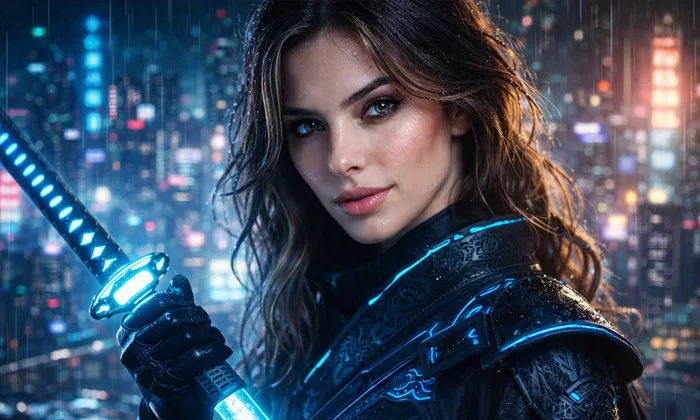 Cyberpunk Ninja Efekti Promptu ile üretilmiş örnek bir görsel.