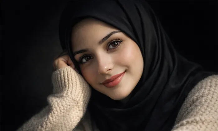 Karanlık arkaplanda yansıyan ışık ile portre promptu kullanılarak üretilen bir örnek görsel.