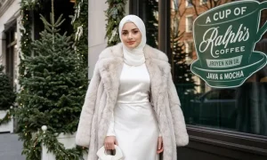 Baştan aşağı beyaz lüks sokak stili portresi promptu ile üretilmiş bir örnek görsel.