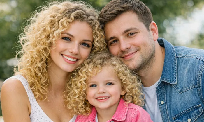 Siyah beyaz aile fotoğrafı oluşturmak için kullanacağımız bir referans görsel. Bir kadın bir erkek ve bir çocuğun aile portresi.