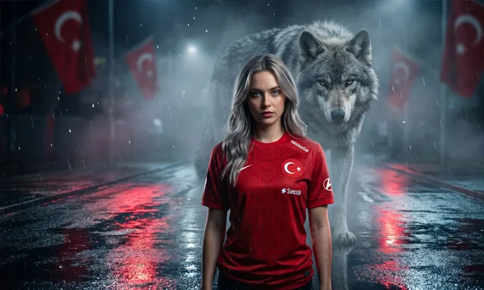 Dünya Kupası Maçında Milli Takım Forması Giyme Promptu Milli Takim Formasi ve Kurt Arkaplani Promptu