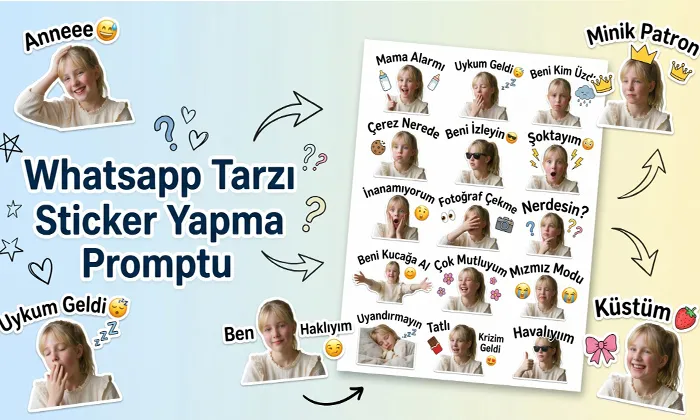 YapayZekaLog Whatsapp Tarzı Sticker Yapma Promptu başlıklı öne çıkan görsel.